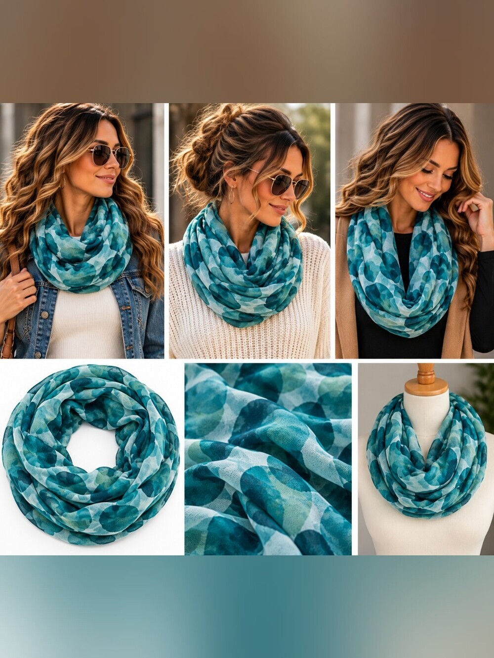 Teal Aqua Blue Abstract Watercolor Lightweight Fashion Scarf Boho Coastal